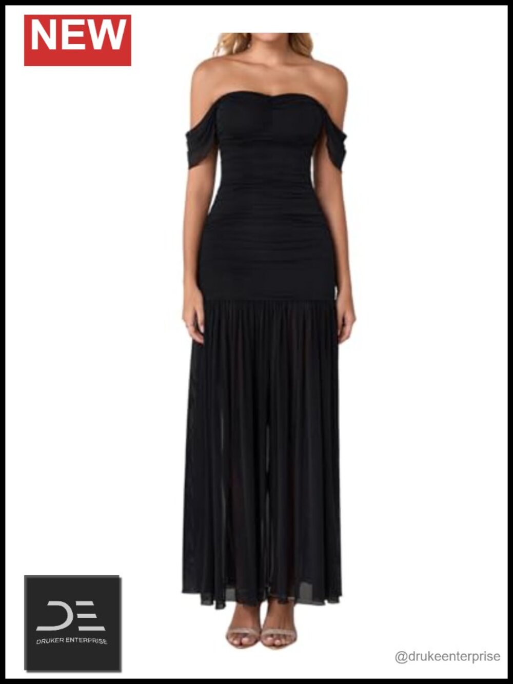 Off Shoulder Ruched Mesh Maxi Formal Wedding Guest Dress